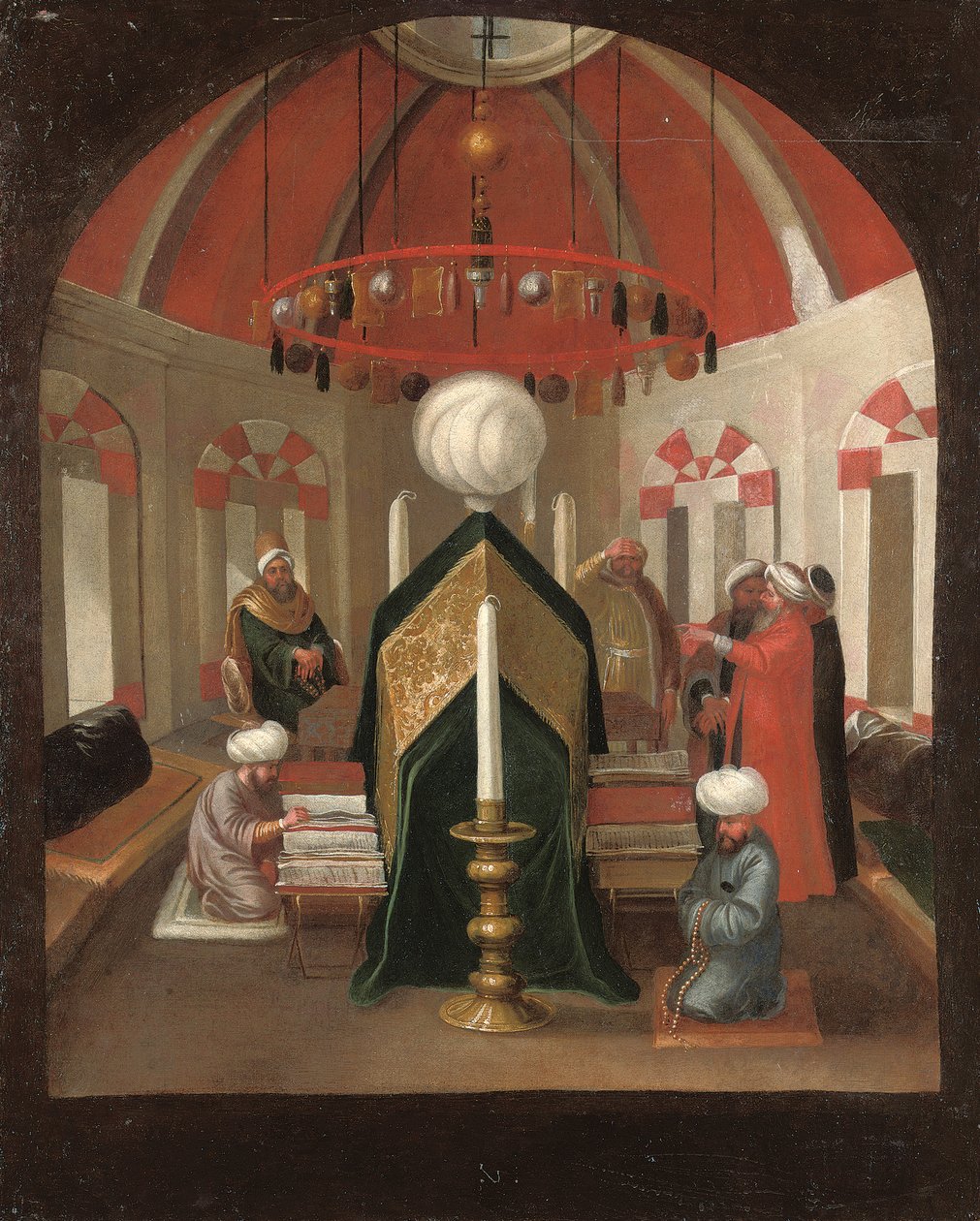 Turecké mauzoleum s postavami u hrobky sultána od Jean Baptiste Vanmour
