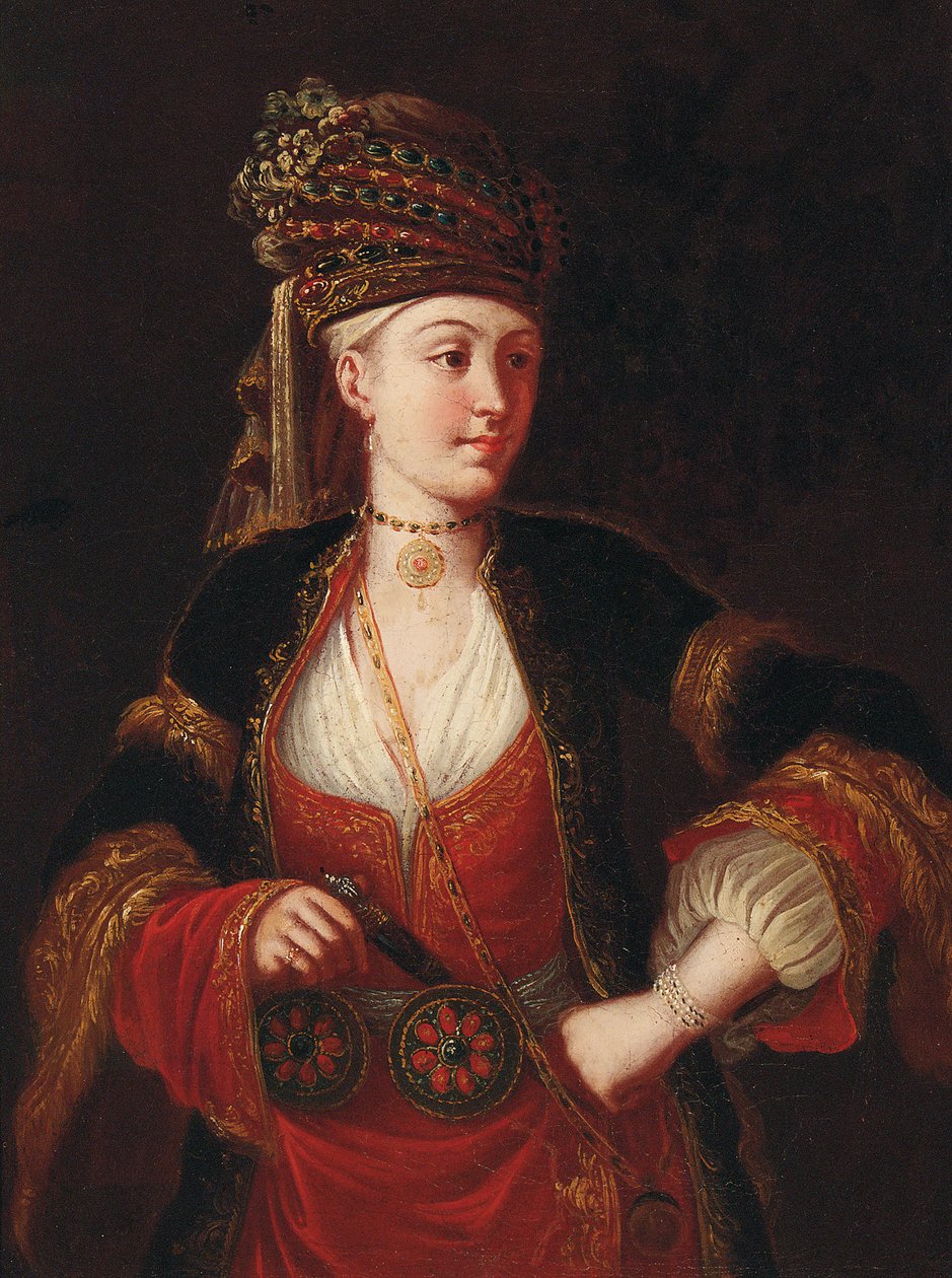Dáma, tříčtvrteční, v orientálním kostýmu od Jean Baptiste Vanmour