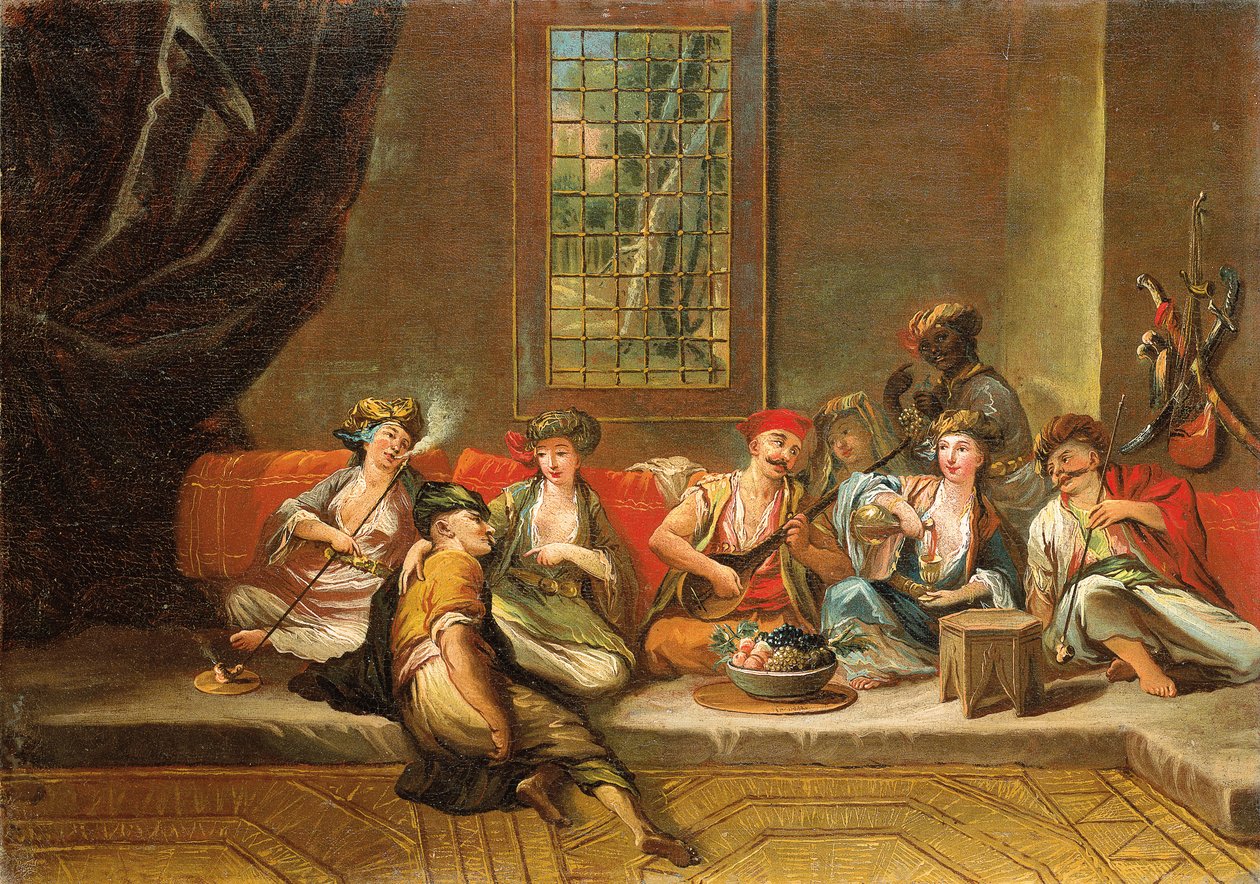 Řečtí námořníci veselí v interiéru od Jean Baptiste Vanmour