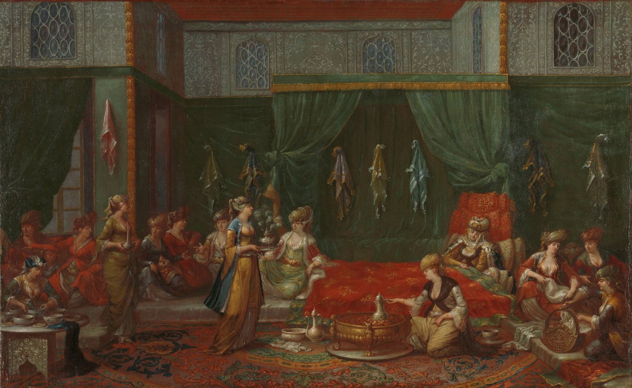 Ležící pokoj vážené turecké ženy Školka významné turecké ženy od Jean Baptiste Vanmour