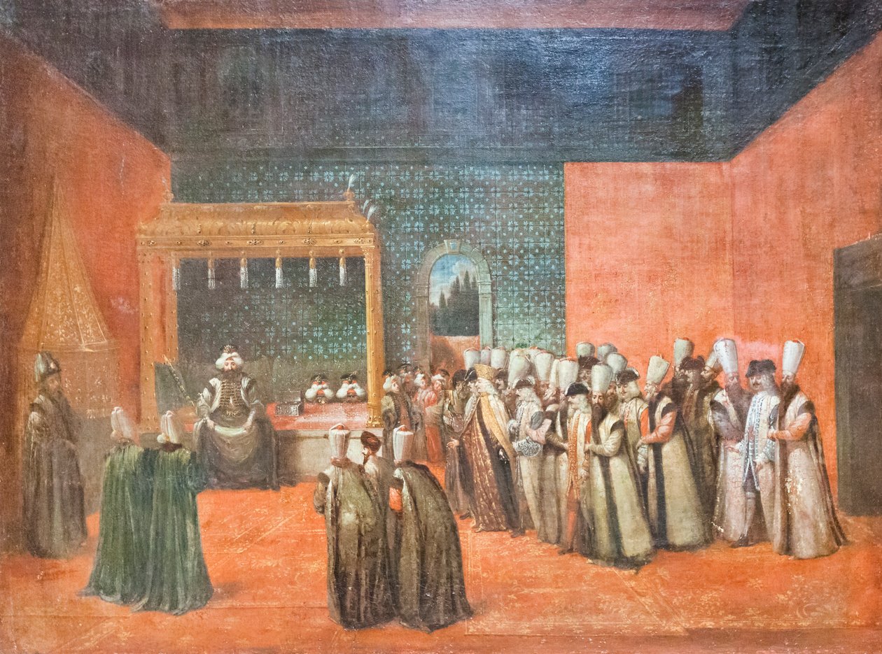 Sultan Ahmed III přijímá evropského velvyslance, kolem roku 1725 (olej na plátně) od Jean Baptiste Vanmour