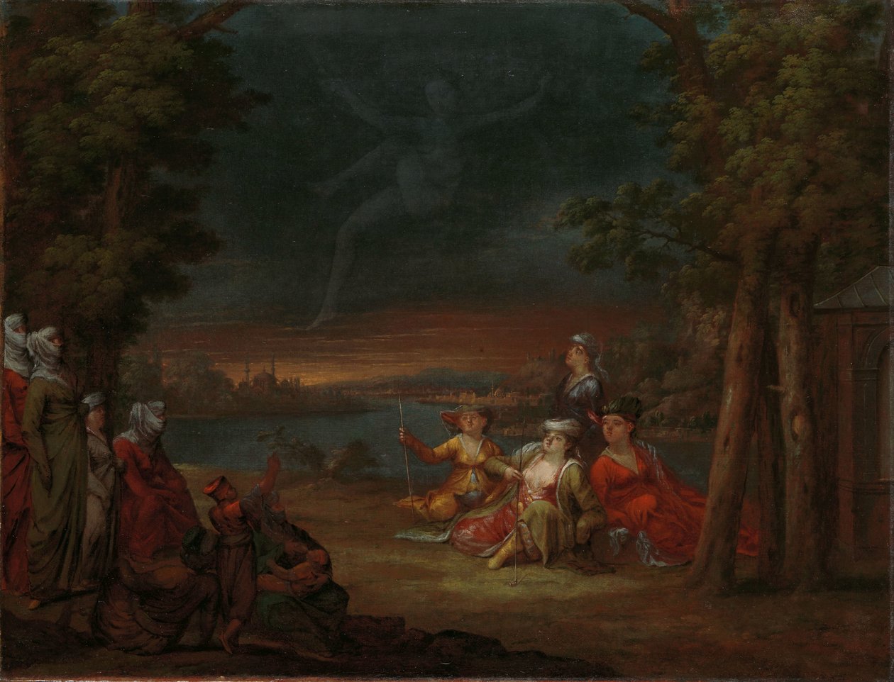 Turecké ženy na venkově poblíž Istanbulu Turecké ženy poblíž Konstantinopole sledují zjevení na obloze od Jean Baptiste Vanmour
