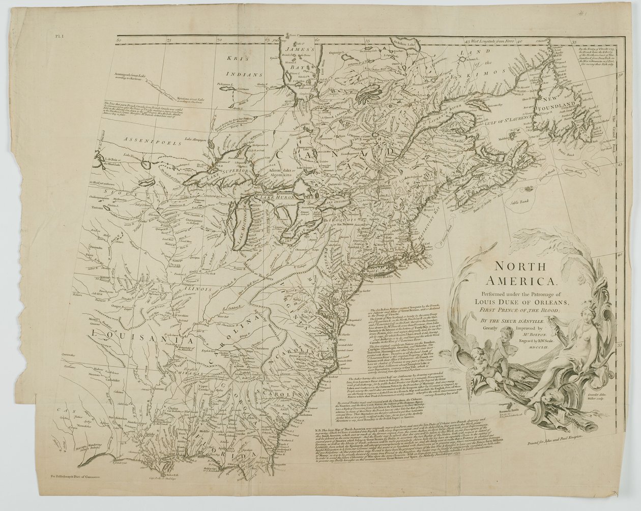 Severní Amerika, vyryl Richard William Seale, 1752 od Jean Baptiste after dAnville
