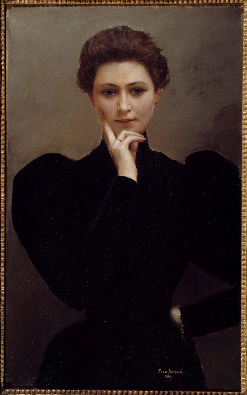 Meditace Zamyšlená mladá žena oblečená v módě Belle Epoque. Obraz Jeana Berauda od Jean Beraud