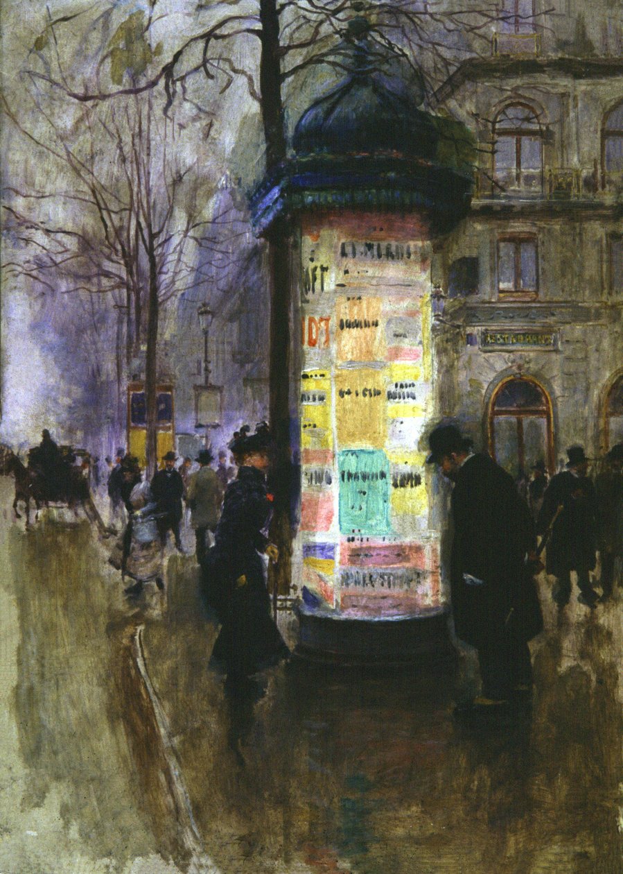 Morrisův sloup, cca 1900 (akvarel) od Jean Beraud