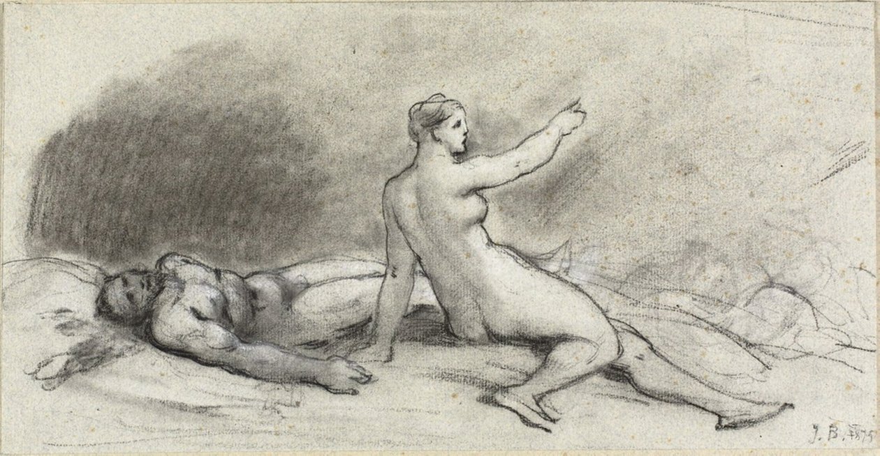 Nahá žena sedící s nahým mužem spícím (recto); Ženské torzo při pohledu zezadu (verze) od Jean Beraud