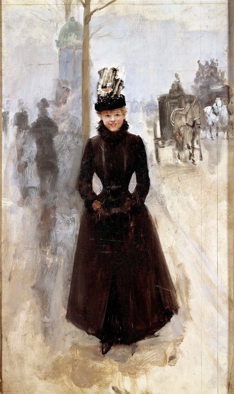 Pařížanka na bulváru nebo žena s rukávníkem Obraz Jean Beraud (1849-1935) Tours 19. století, Musee des Beaux Arts od Jean Beraud