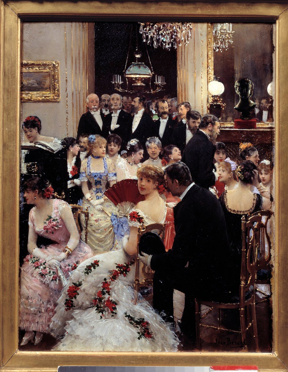 Večer. Obraz Jeana Berauda (1849-1936). Ztlumit. 0,35x0,27m. Paříž, Musee Carnavalet - The Soiree. Olej na dřevě, 0,35 x 0,27 m. Paříž, Musee Carnavalet. od Jean Beraud