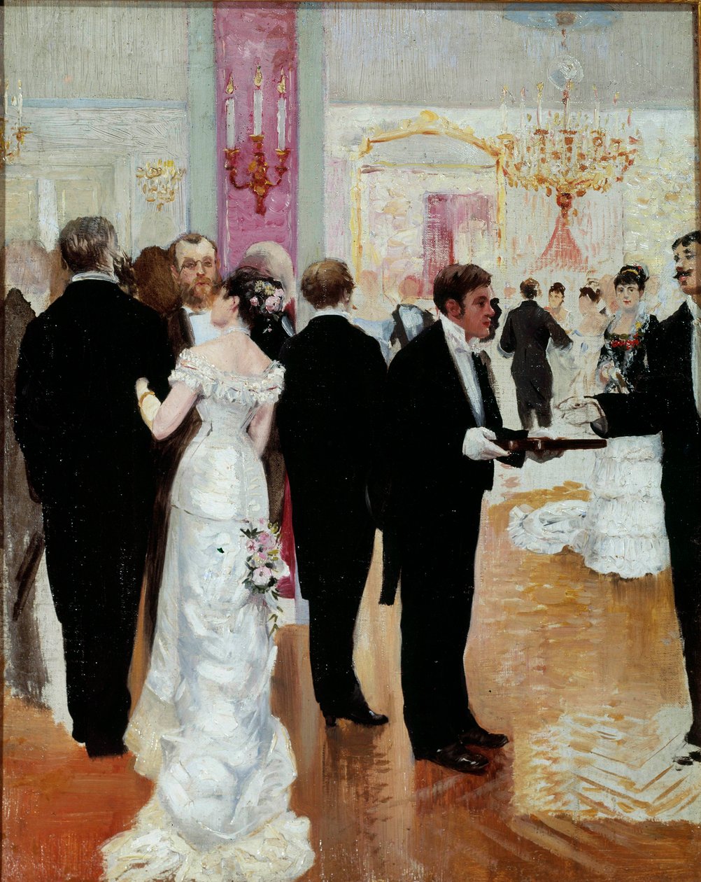 Recepce Společenský večer v pařížské společnosti Belle Epoque. Obraz Jeana Berauda (1849-1935) 20. století. Soukromá sbírka od Jean Beraud