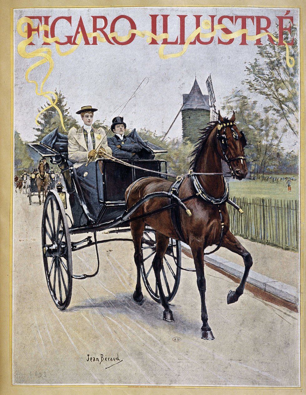 Žena řídí kočár s mužem sedícím vedle - obálka "" Figaro Illustré"" od Jean Beraud