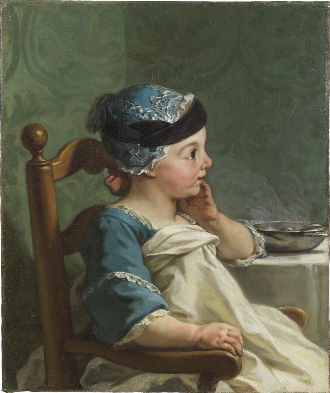 Chlapec ve vysoké židli - Chlapec v dětské židličce, autor Restout, Jean-Bernard (1732-1797). olej na plátně od Jean Bernard Restout