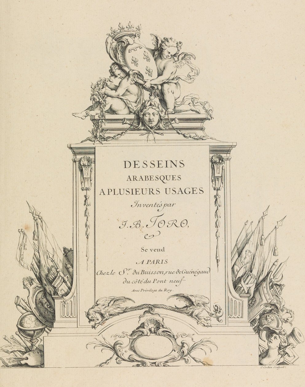 Arabesque vzory pro mnoho použití vynalezené J. B. Toro Titulní strana, 1716., 1716. od Jean Bernard Toro