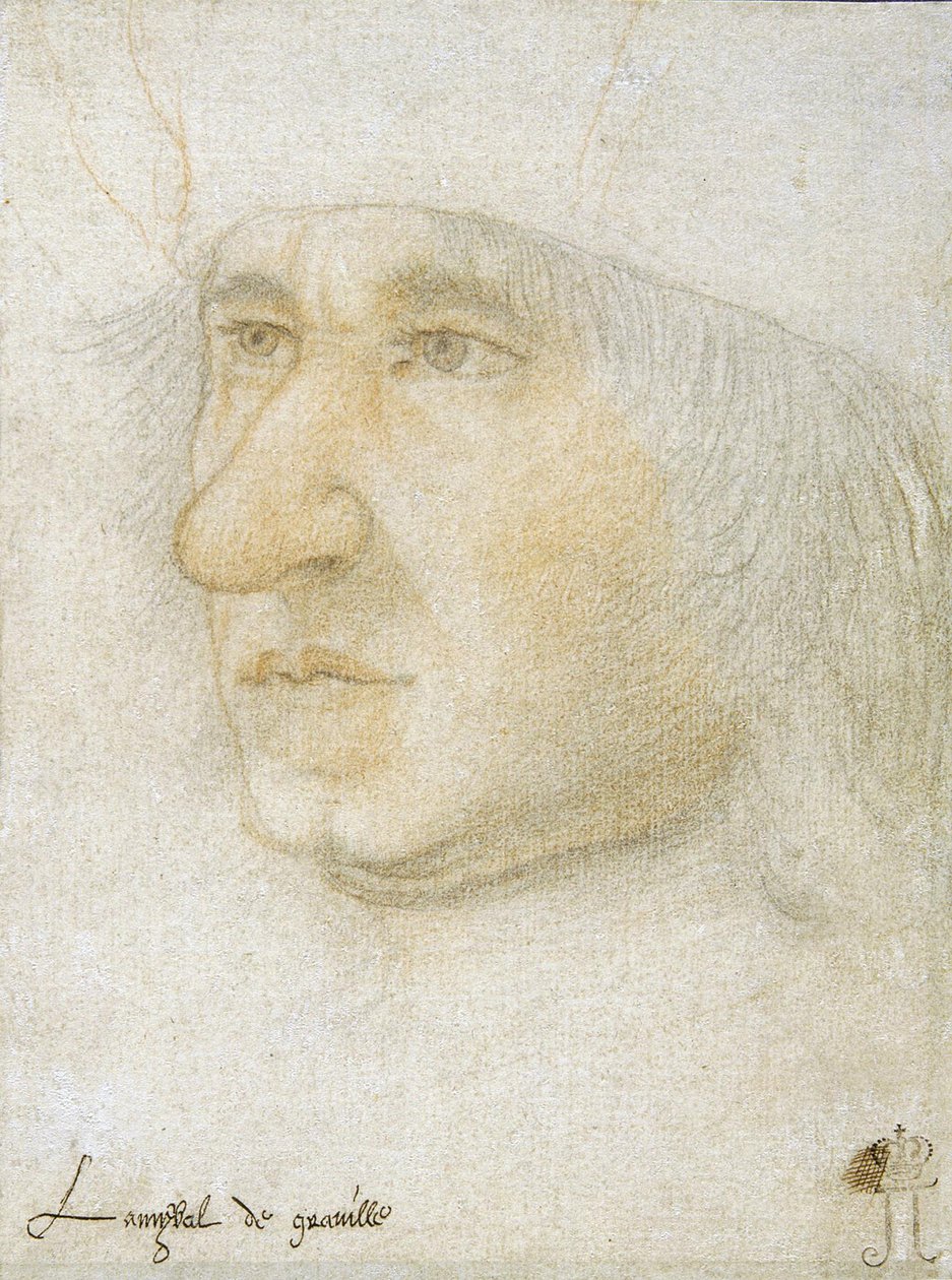 Portrét Louis Malet de Graville (1438-1516), admirál Francie par Bourdichon, Jean (1457-1521). Černá křída a sangvinik na papíře, rozměr : 16,9x12,7, konec 15. stol., Státní Ermitáž, St. Petersburg od Jean Bourdichon