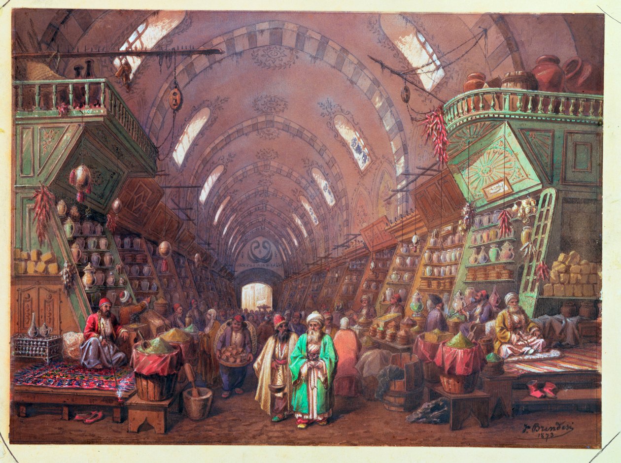 Bazar v Konstantinopoli, 1873 od Jean Brindesi