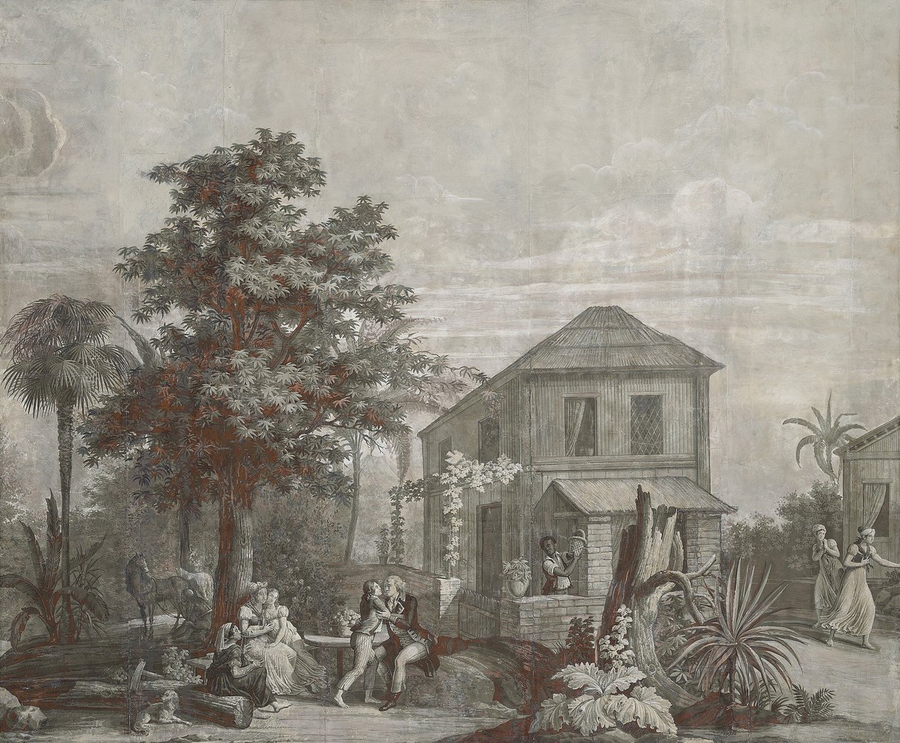 Family Time, tapetový panel ze série "Paul et Virginie", od Dufour & Cie, kolem roku 1823 od Jean Broc