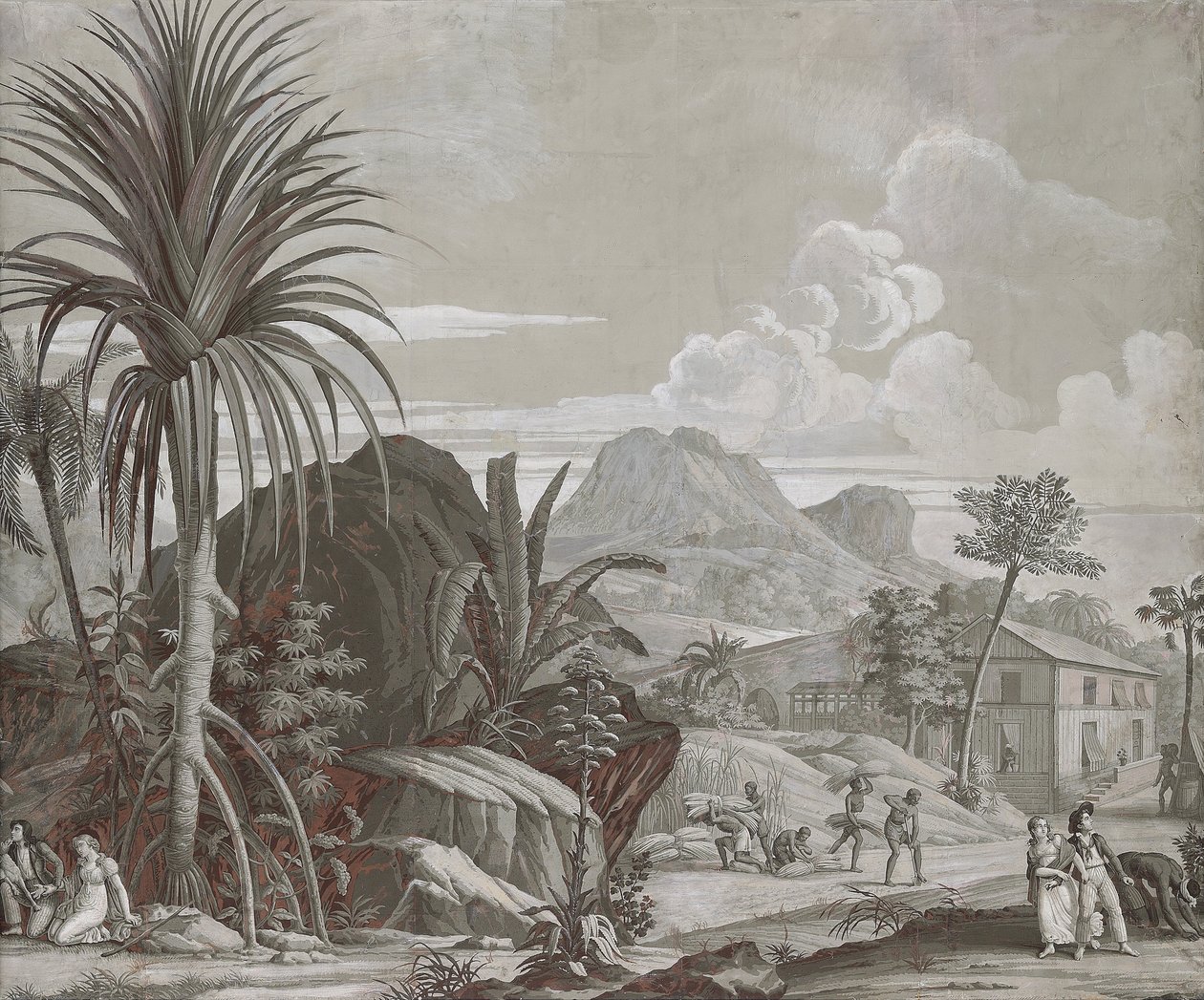 Odcházení na procházku, tapetový panel ze série "Paul et Virginie", od Dufour & Cie, kolem roku 1823 od Jean Broc