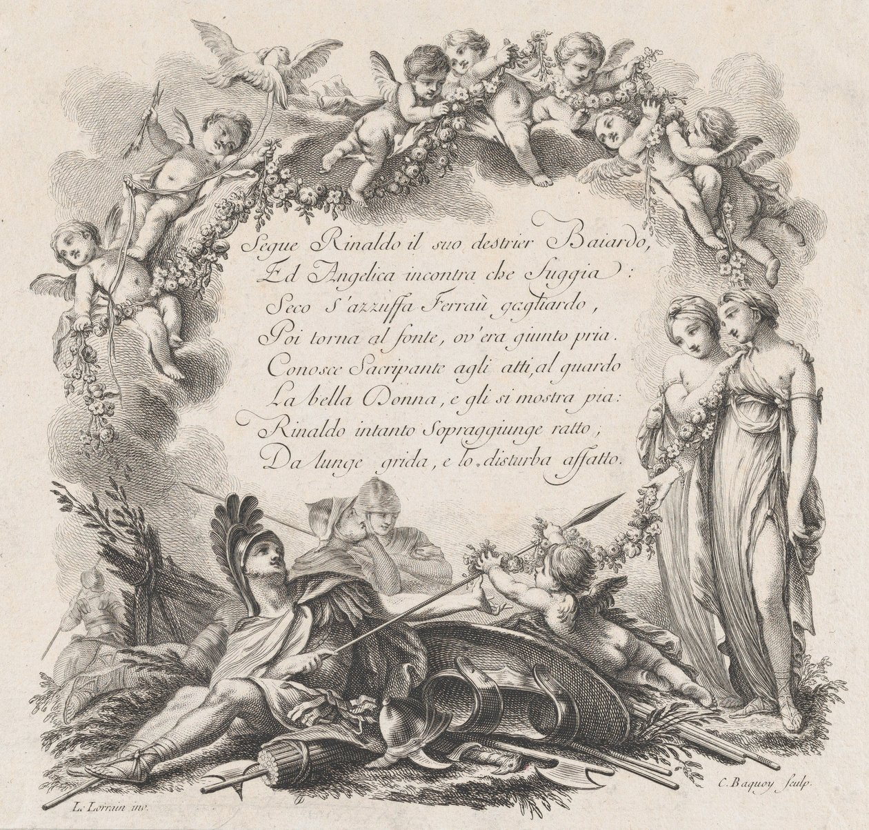 Viněta pro první zpěv Rolanda Furieuxe, 18. století. od Jean Charles Baquoy
