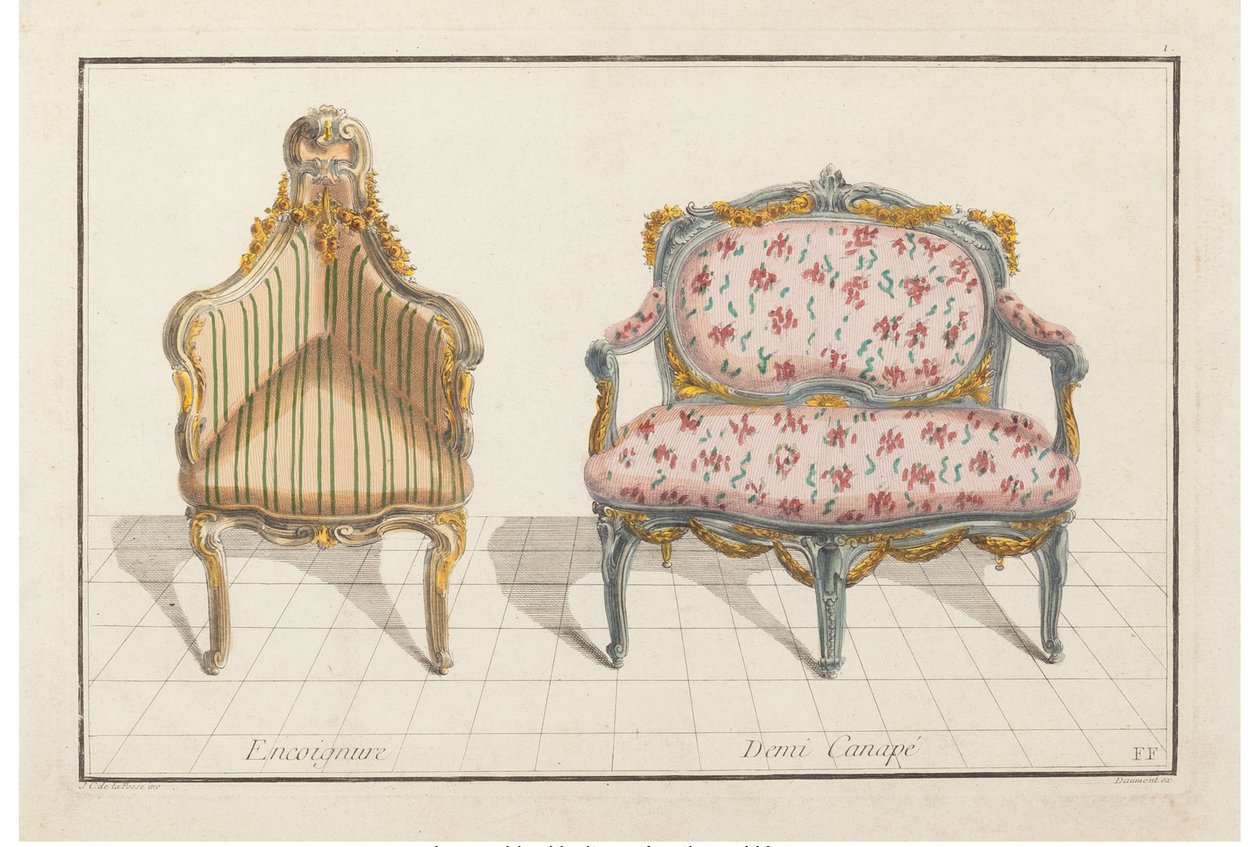 Rohová, poloviční pohovka. New Historical Iconology or Attributes Hierogliphyques, c.1768. od Jean Charles Delafosse