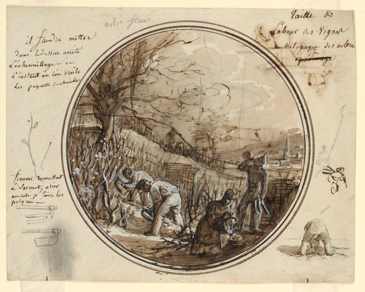 Design pro malovaný porcelánový talíř, řezání a práce na vinici od Jean Charles Develly