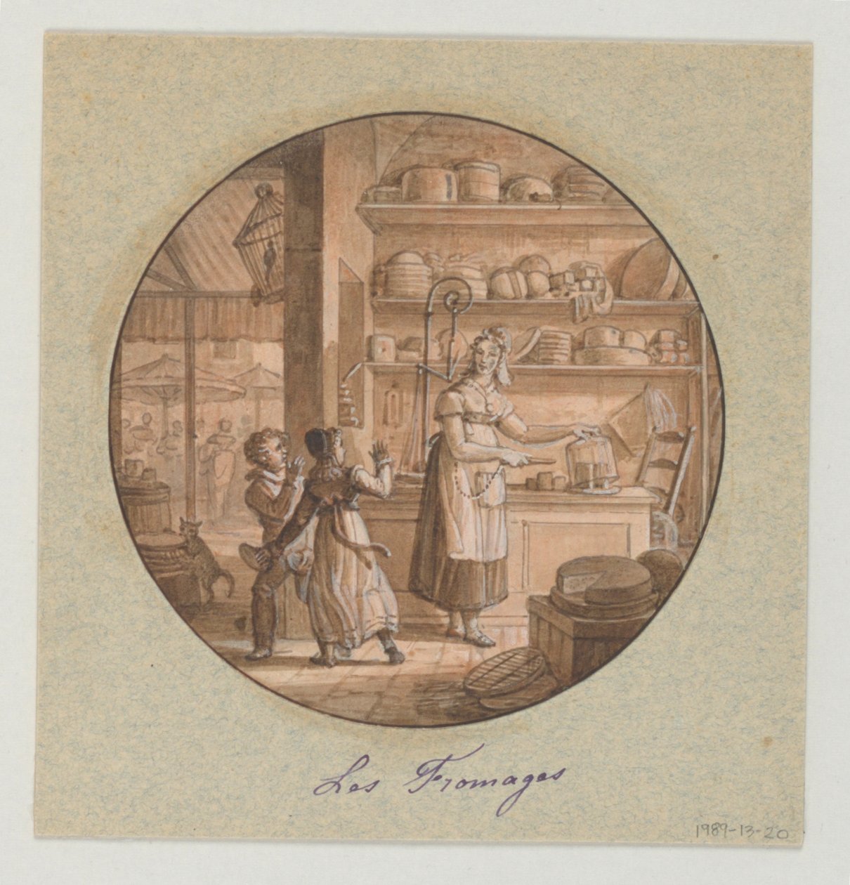 Design pro malovaný porcelánový talíř, Les Fromages (sýry) pro Service des Objets de Dessert (Dezertní služba) od Jean Charles Develly