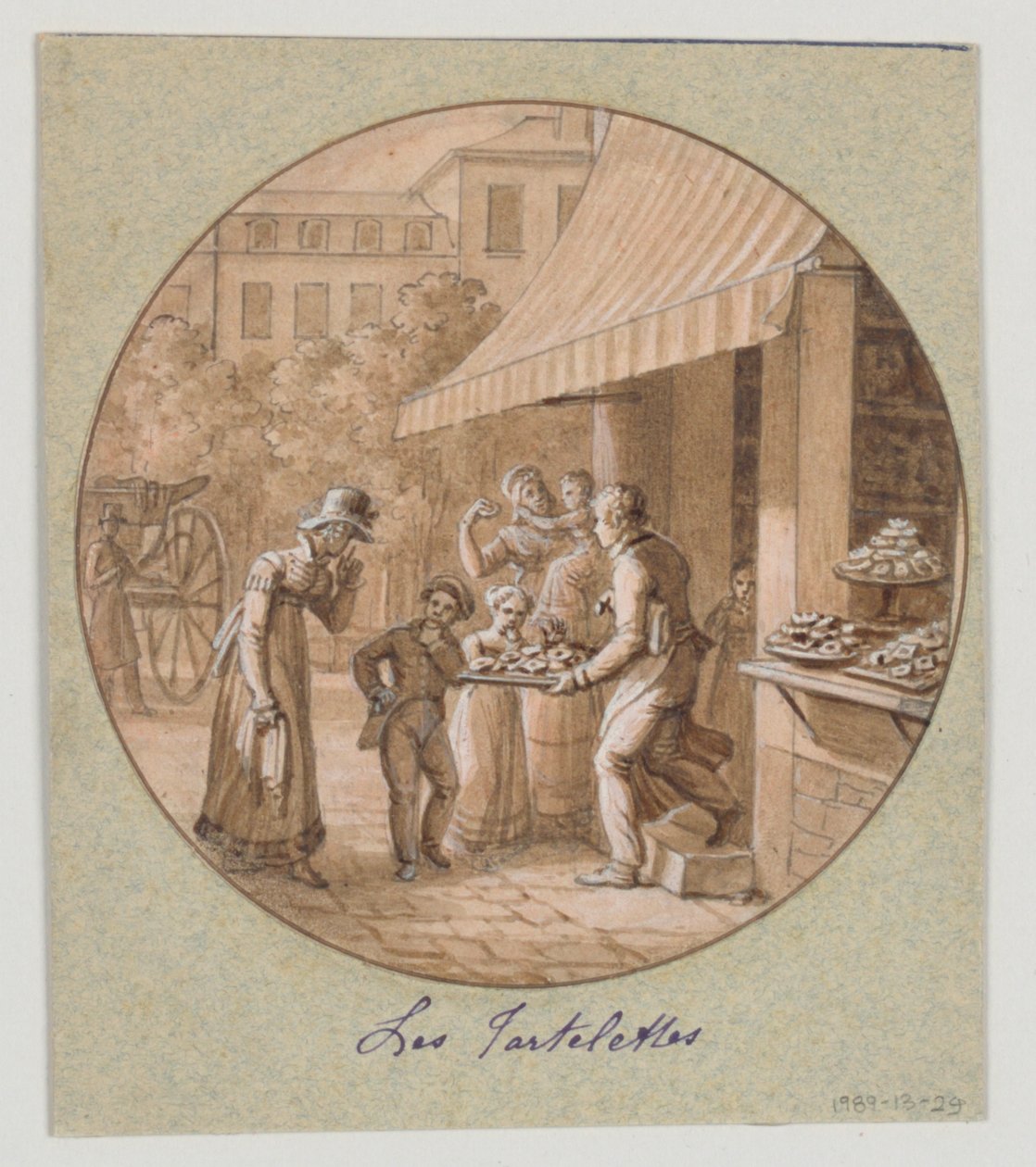 Design pro malovaný porcelánový talíř, Les Tartelettes (Malé dortíky) pro Service des Objets de Desserts (Dezertní služba) od Jean Charles Develly