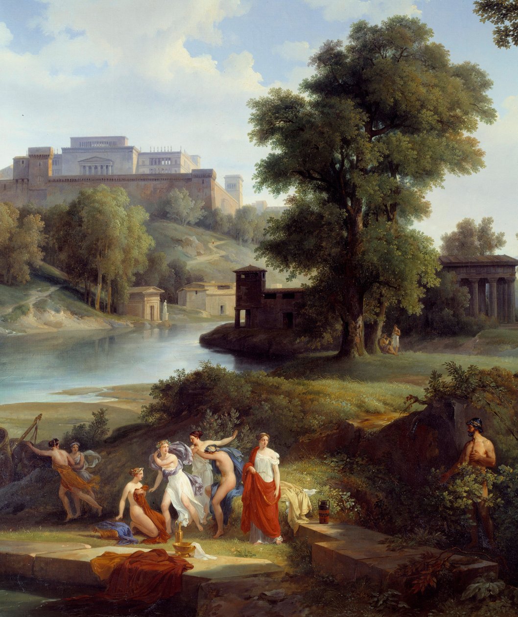 Odyssea z Homéra: „“ Ulysses vidí Nausicau, dceru krále Alcinoose, jak hraje míč se svými stoupenci““ Detail. Obraz Jeana Charlese Remonda (1795-1875) 1830 Nantes, Musee des Beaux Arts od Jean Charles Joseph Rémond