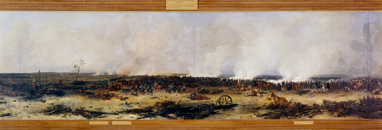 Ruské tažení: “” Panoráma bitvy u Moskvy dne 7. 9. 1812””. Bitva u Moskova (také bitva u Borodina) mezi Francouzi Napoleona I. Bonaparta (1769-1821) a ruskou císařskou armádou vedenou Michailem Golenichčevem Kutuzovem (Golenishchevem) od Jean Charles Langlois