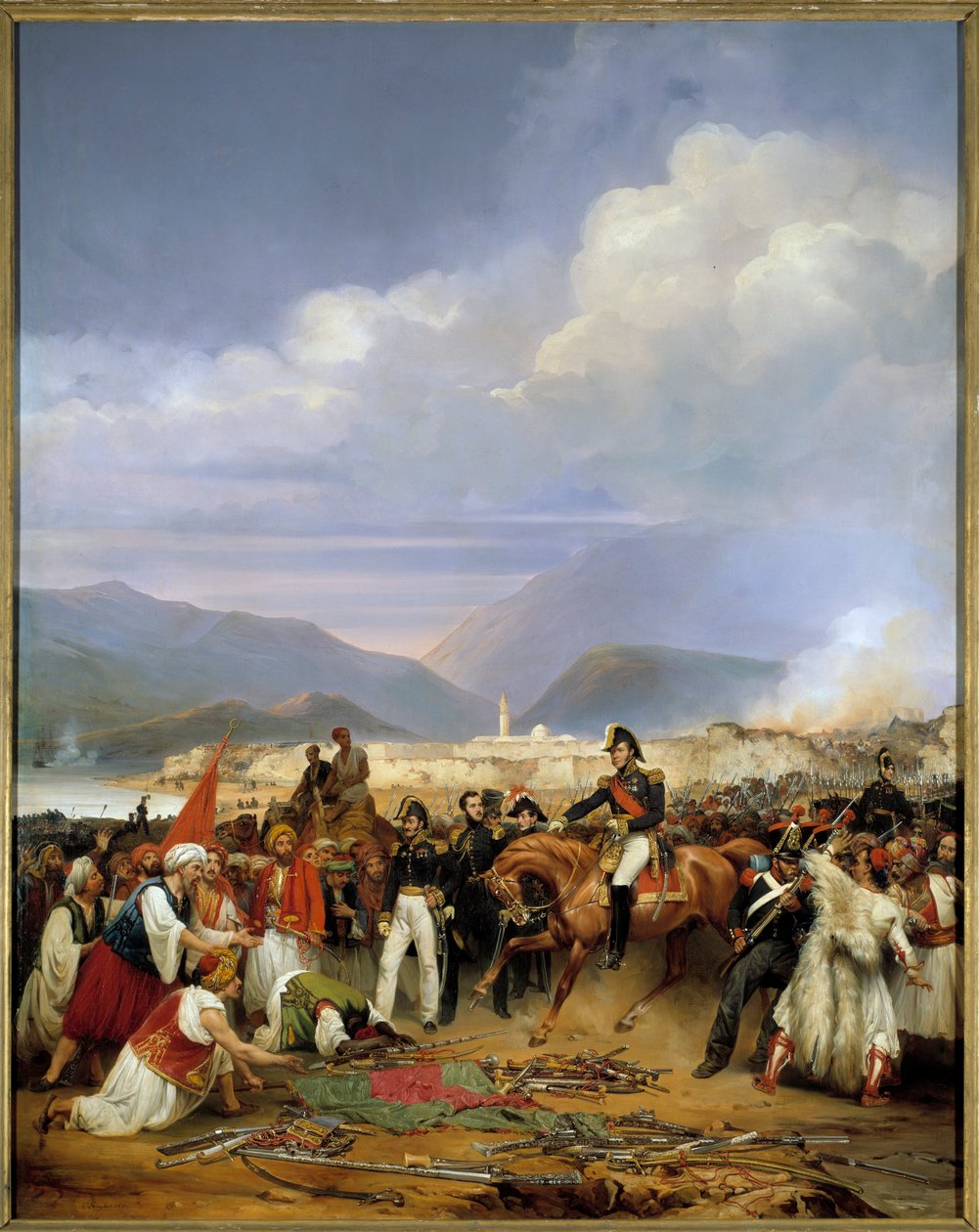 Řecká válka za nezávislost (1828-1833): „“ General House přijímá 30. října 1828 kapitulaci hradu Moree““ Epizoda expedice Moree (1828-1832) na Peloponés. Obraz Jeana Charlese Langloise (1789-1870) 1836 ne. 2,72 x 1,92 od Jean Charles Langlois