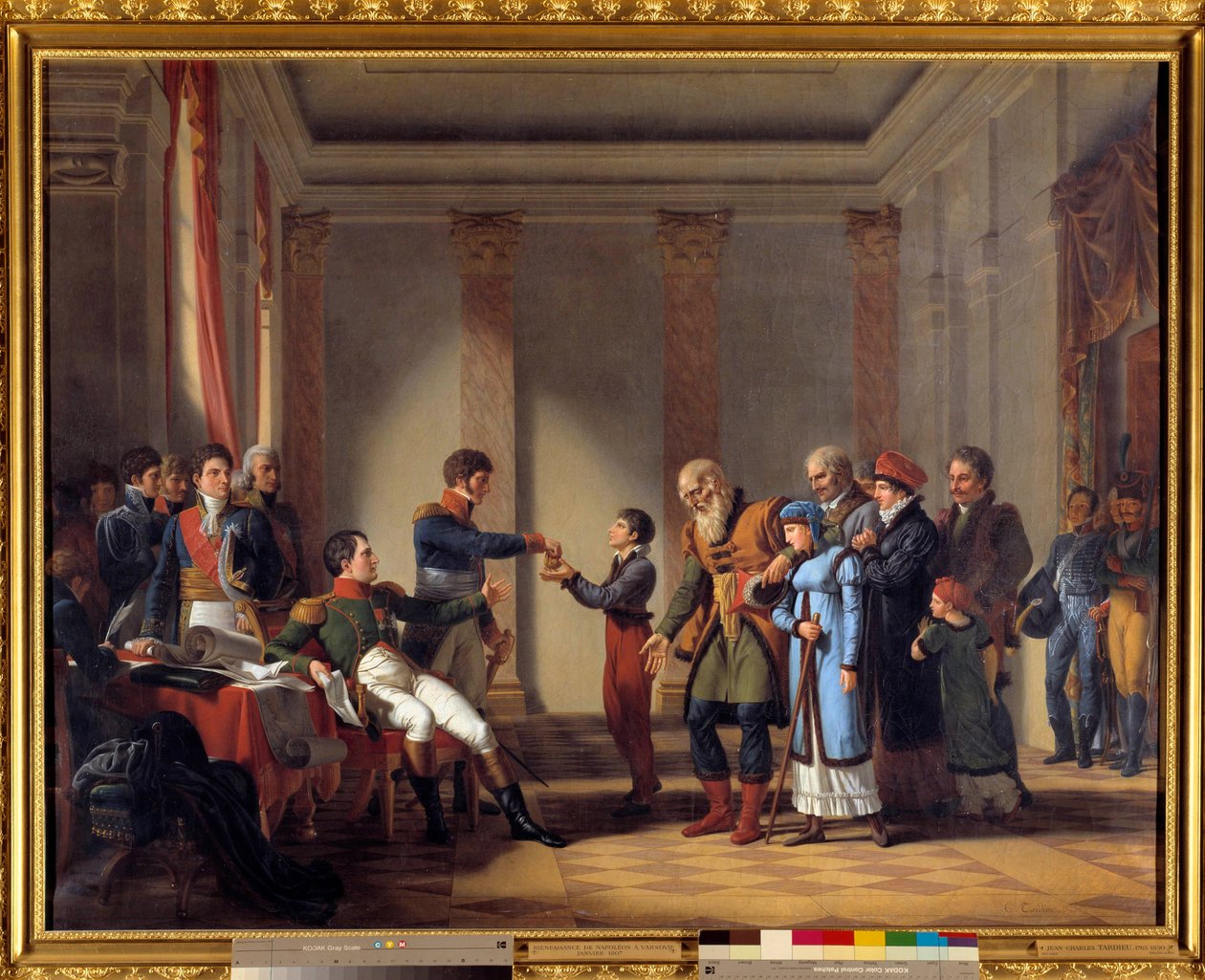 Charita císaře Napoleona I. (1769-1821) během polského tažení v lednu 1807: Císař dává Nerockimu penzi ve výši sta napoleonů, věk 117 let Obraz John Charles Tardieu (1765-1830) 19. století ne. 1,15x1,46 m - Benevolentní akt Emp od Jean Charles Tardieu