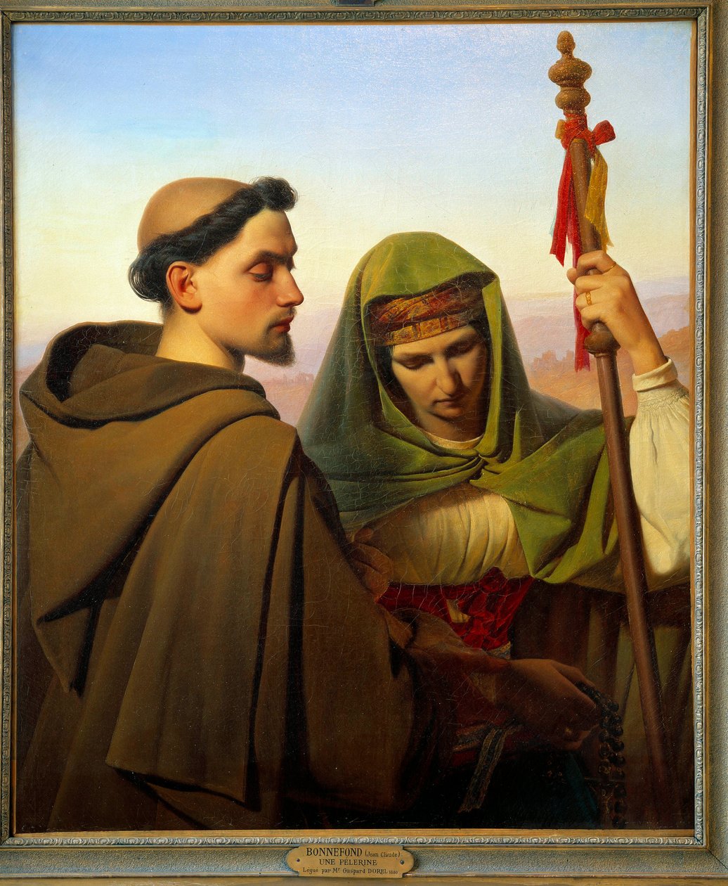 Pelerína podepřená kapucínkou. Obraz Clauda Bonnefonda (1796-1860) od Jean Claude Bonnefond