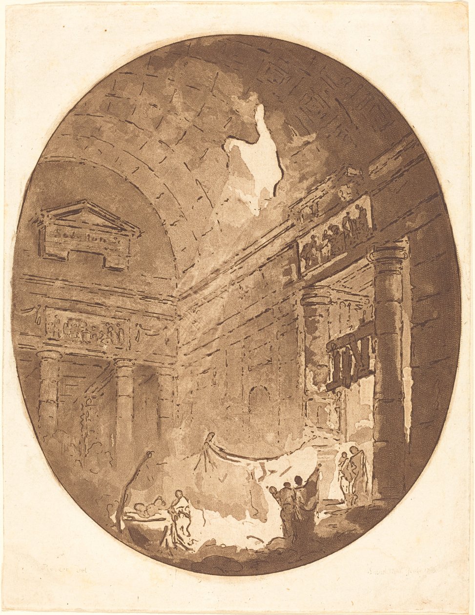 Interiér římské vily od Jean Claude Richard, Abbé de Saint Non after Hubert Robert