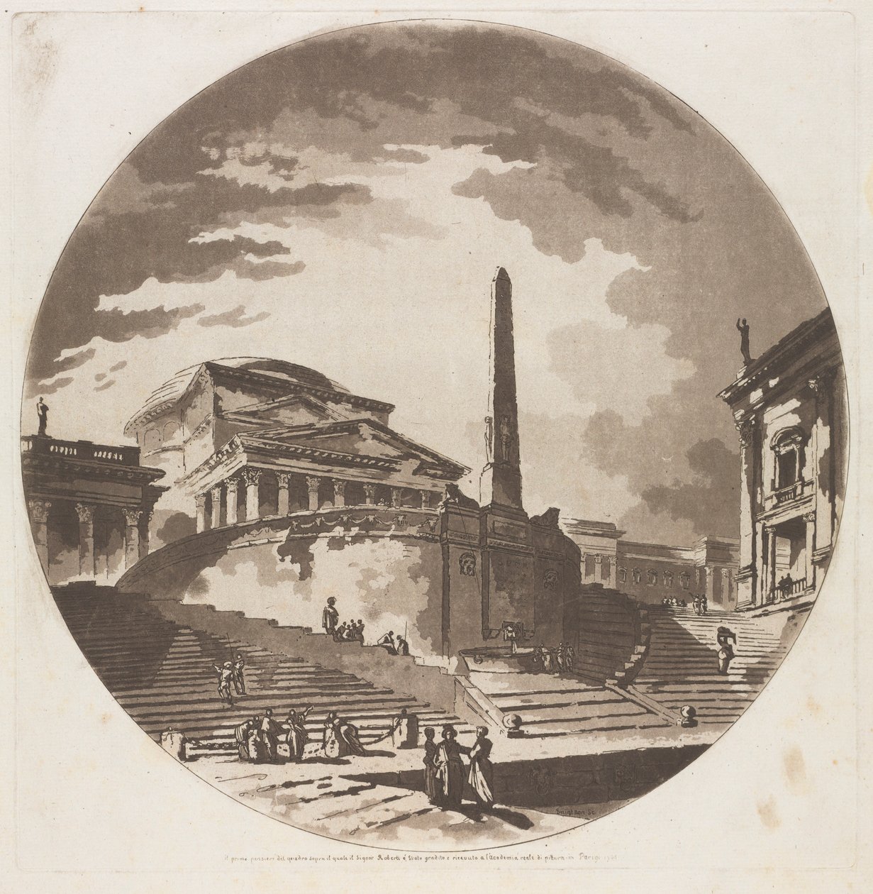 Pohled na rotundu se schody na Tibeře, 1766. od Jean Claude Richard de Saint Non