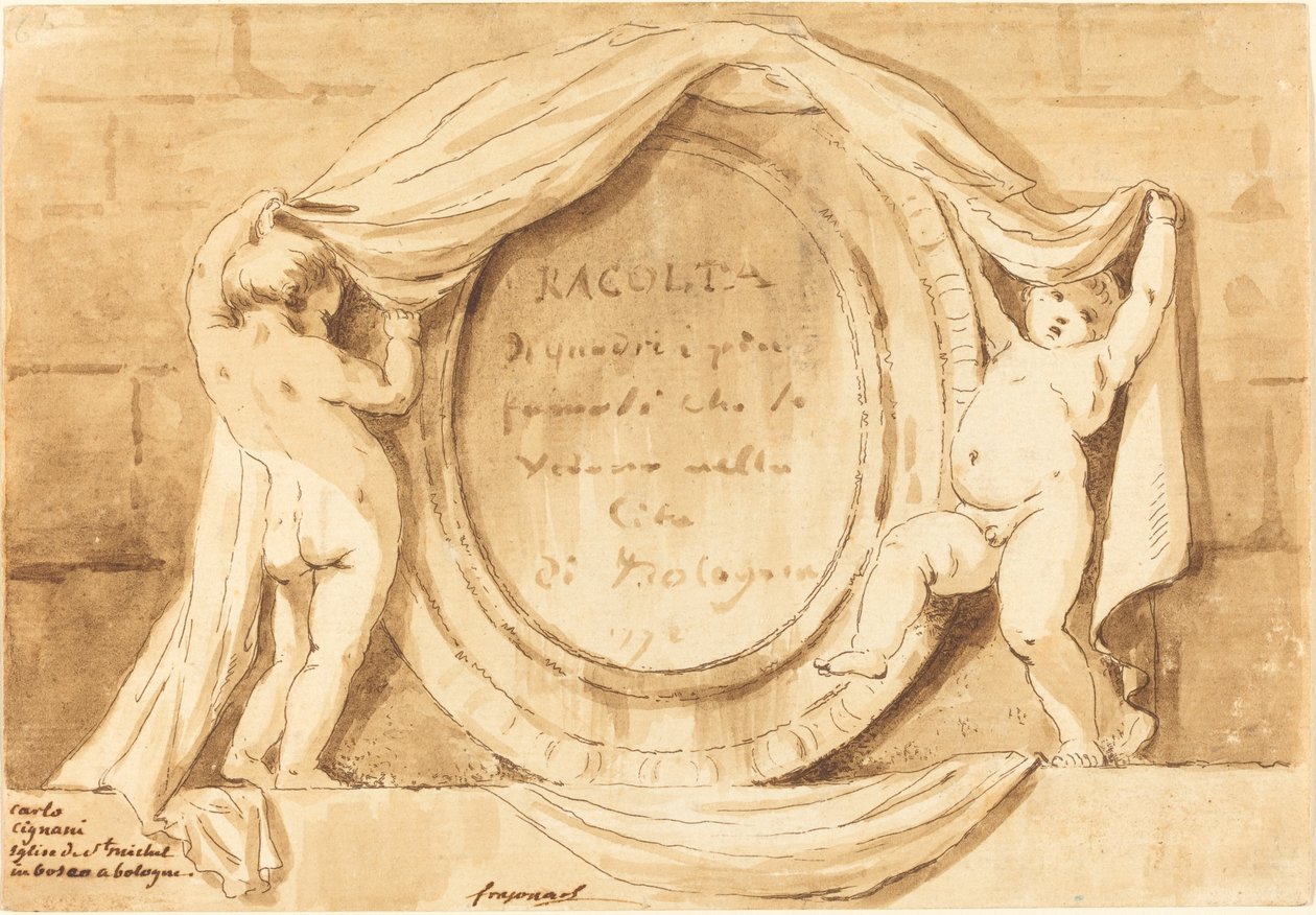 Titulní strana: Oválný design z kostela San Michele de Bosco, Bologna od Jean Claude Richard de Saint Non after Jean Honoré Fragonard after Carlo Cignani