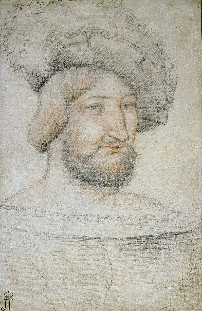 Portrét Františka I. (1494-1547), francouzského krále par Clouet, Jean (asi 1485-1541). Černá křída a sangvinik na papíře, rozměr : 29,3x19,1, první polovina 16. stol., Státní Ermitáž, St. Petersburg od Jean Clouet