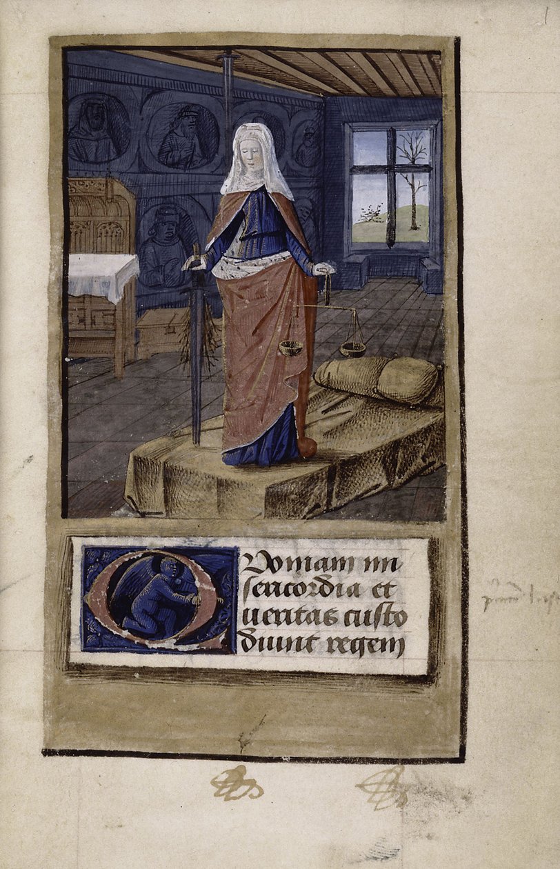 Alegorie spravedlnosti od Jana z Walesu Breviloquium o ctnostech starověkých knížat a filozofů, 1475-1499 od Jean Colombe