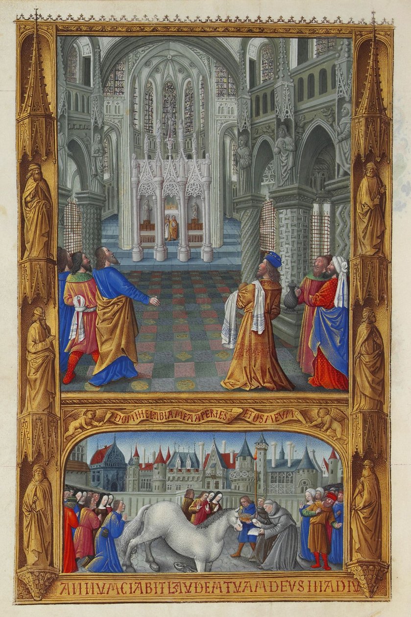 Les Très Riches Heures du Duc de Berry, Folio 129v - Nejsvětější svátost od Jean Colombe