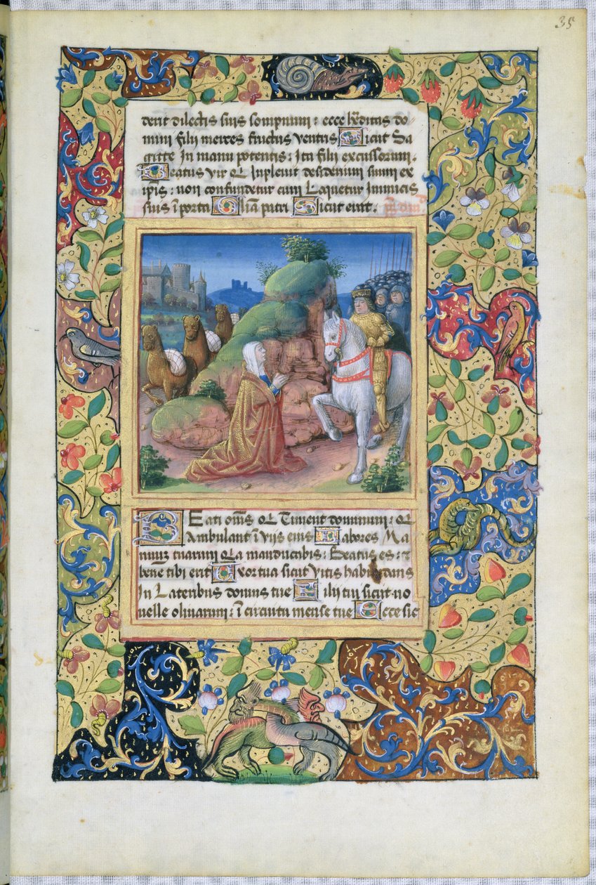 paní Lat. Q.v.I.126 f.35 Setkání Abigail a Davida, z Knihy hodin Louise dOrleans, 1490 od Jean Colombe
