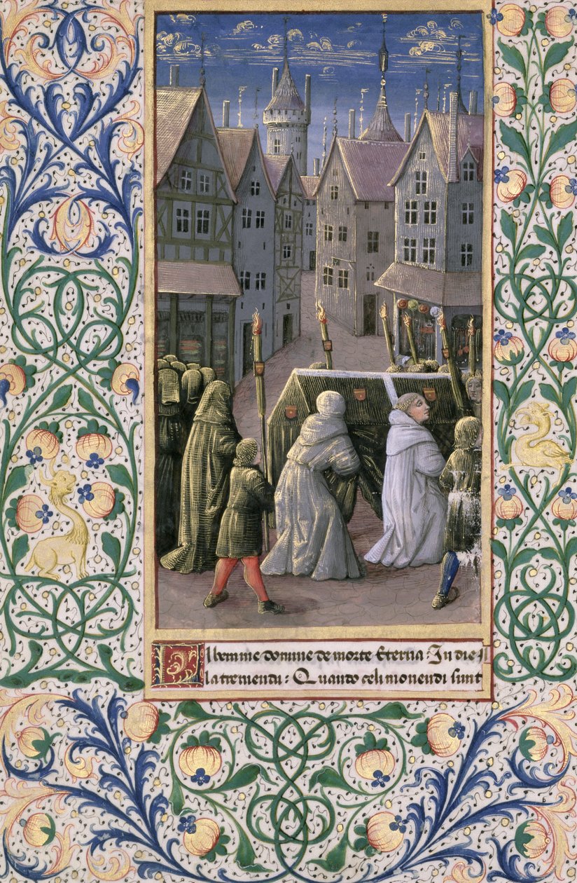 Paní Lat. Q.v.I.126 f.79v Pohřební průvod, z "Knihy hodin Ludvíka d