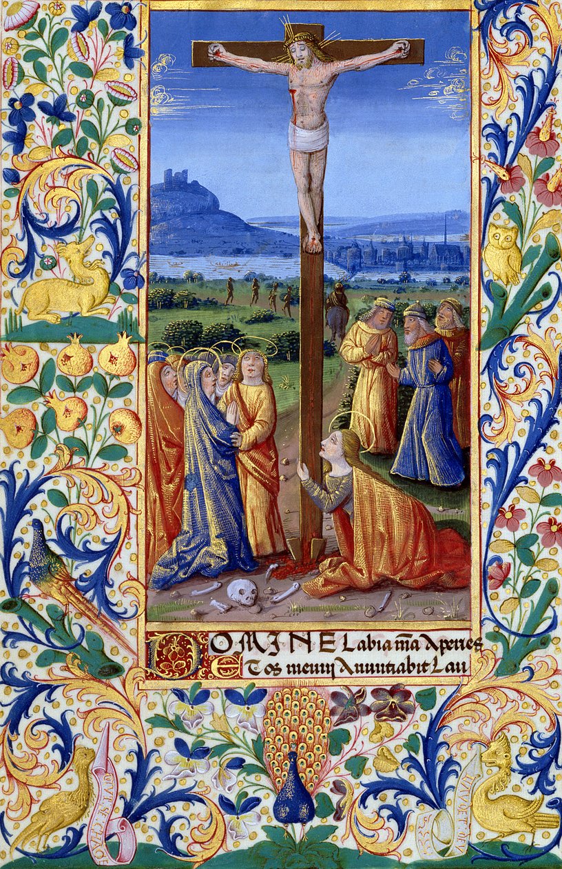 Paní Lat. Q.v.I.126 f.84v Ukřižování, z "Knihy hodin Ludvíka d