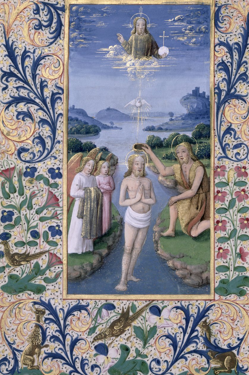 paní Lat. Q.v.I.126 f.88v Křest Krista, z „Knihy hodin Ludvíka d