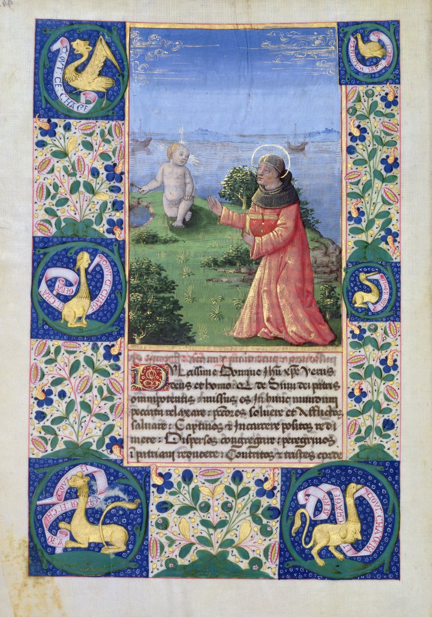 paní Lat. Q.v.I.126 f.94v Louis Orleans (1462-1515) modlící se před Kristem, z Knihy hodin Ludvíka dOrleans, 1469 od Jean Colombe