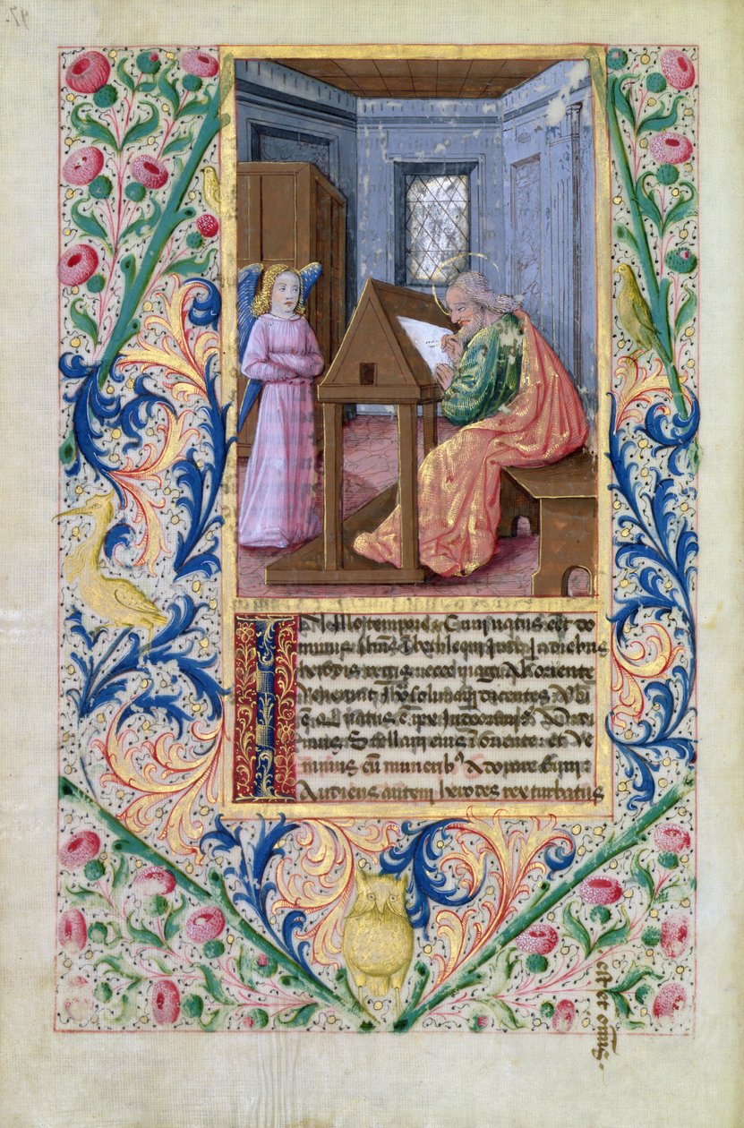paní Lat. Q.v.I.126 f.97v St. Matthew, z Knihy hodin Ludvíka dOrleans, 1469 od Jean Colombe