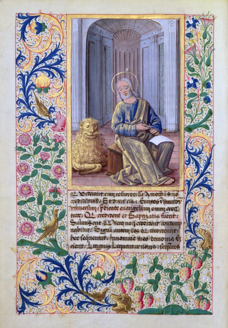 paní Lat. Q.v.I.126 f.98v St. Mark, z Knihy hodin Louise dOrleans, 1469 od Jean Colombe