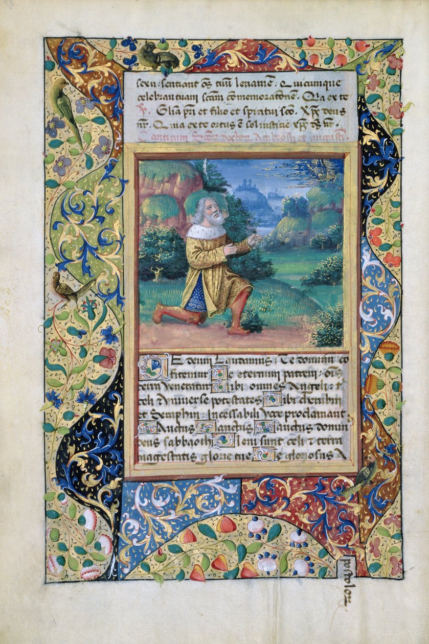paní Lat. Q.v.I.126 fol.17v Král David v pokání před Bohem Otcem, z Knihy hodin Ludvíka dOrleans, 1490 od Jean Colombe