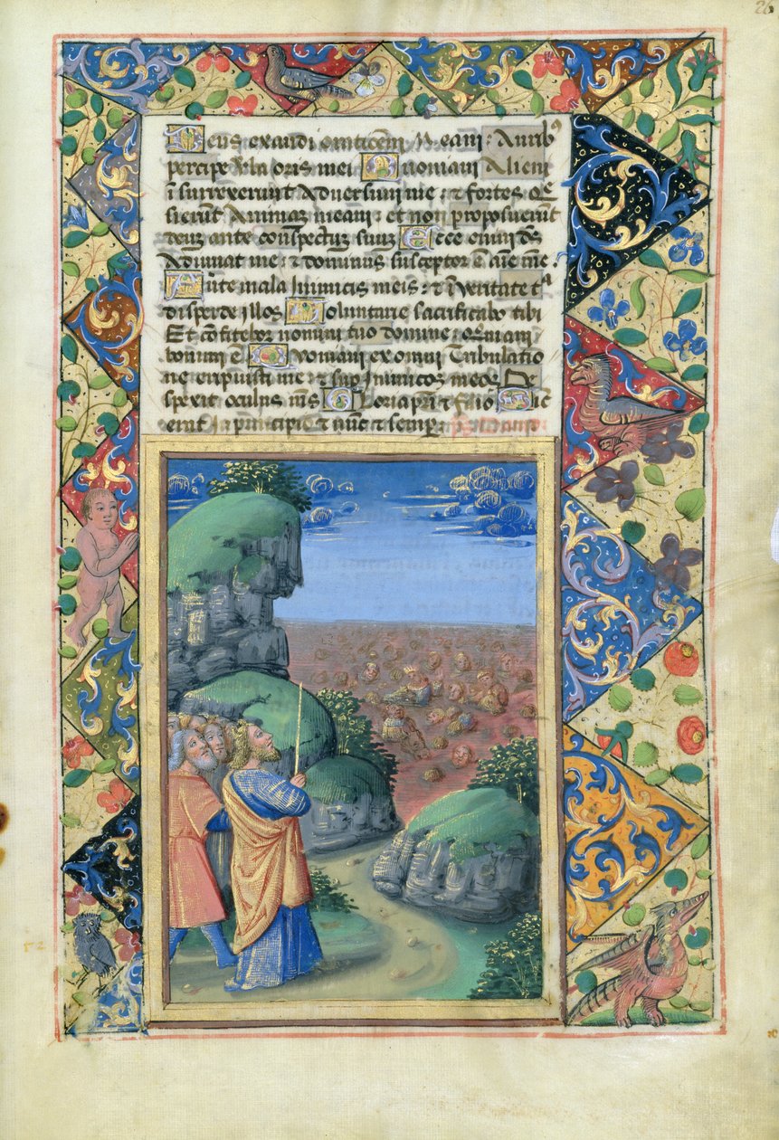 paní Lat. Q.v.I.126 fol.26 Mojžíš a Izraelité sledující Egypťany tonoucí se v moři, z Knihy hodin Ludvíka dOrleanse, 1490 od Jean Colombe