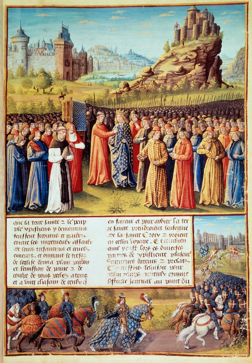 Druhá křížová výprava (1147-1149): Král Ludvík VII. řekl, že Mladí (1120-1180) berou kříž ve Vezelay za přítomnosti svatého Bernarda de Clairvaux (San Bernardo di Chiaravalle) (1090-1153) a předvečer Versailles dne 31. /03/1146. Mnoho baronů také vzalo od Jean Colombe