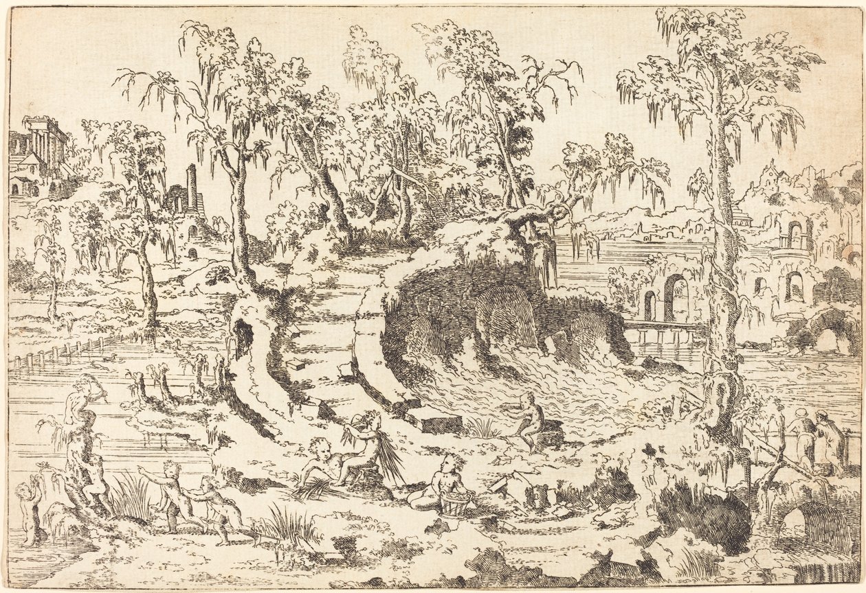 Putti si hraje ve fantazijní krajině od Jean Cousin the Younger