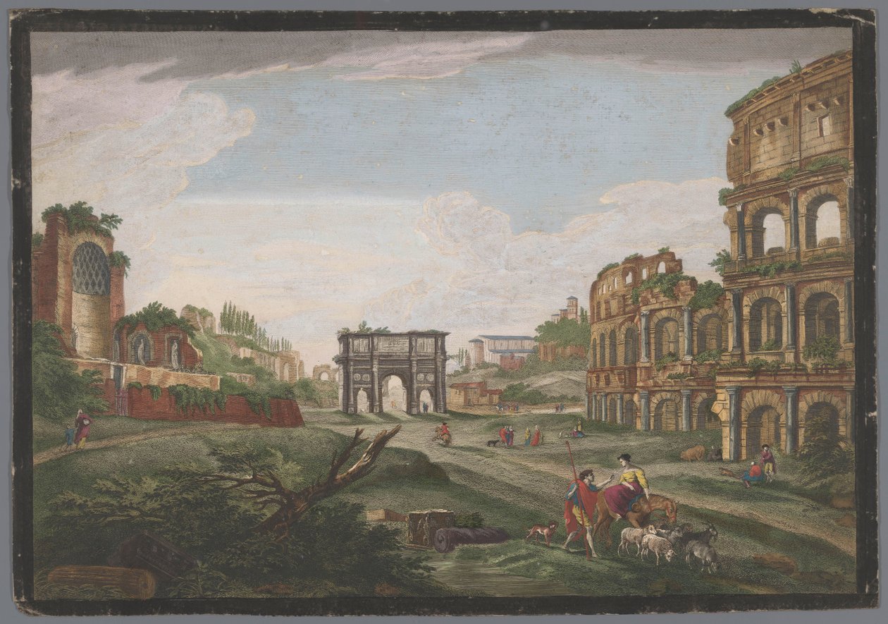 Pohled na ruiny Konstantinova oblouku a Kolosea v Římě Rome ancienne (název na předmětu) od Jean Daullé