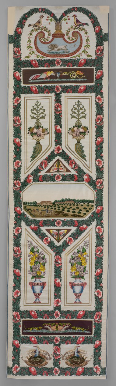 Verdures du Vatican, kolem roku 1799 (tkané hedvábí a kovová nit s výšivkou)   Datum: cca. 1799 Střední: Tkané hedvábí a kovová nit s aplikovaným hedvábím a žinylkovou výšivkou od Jean Desmosthene Dugourc