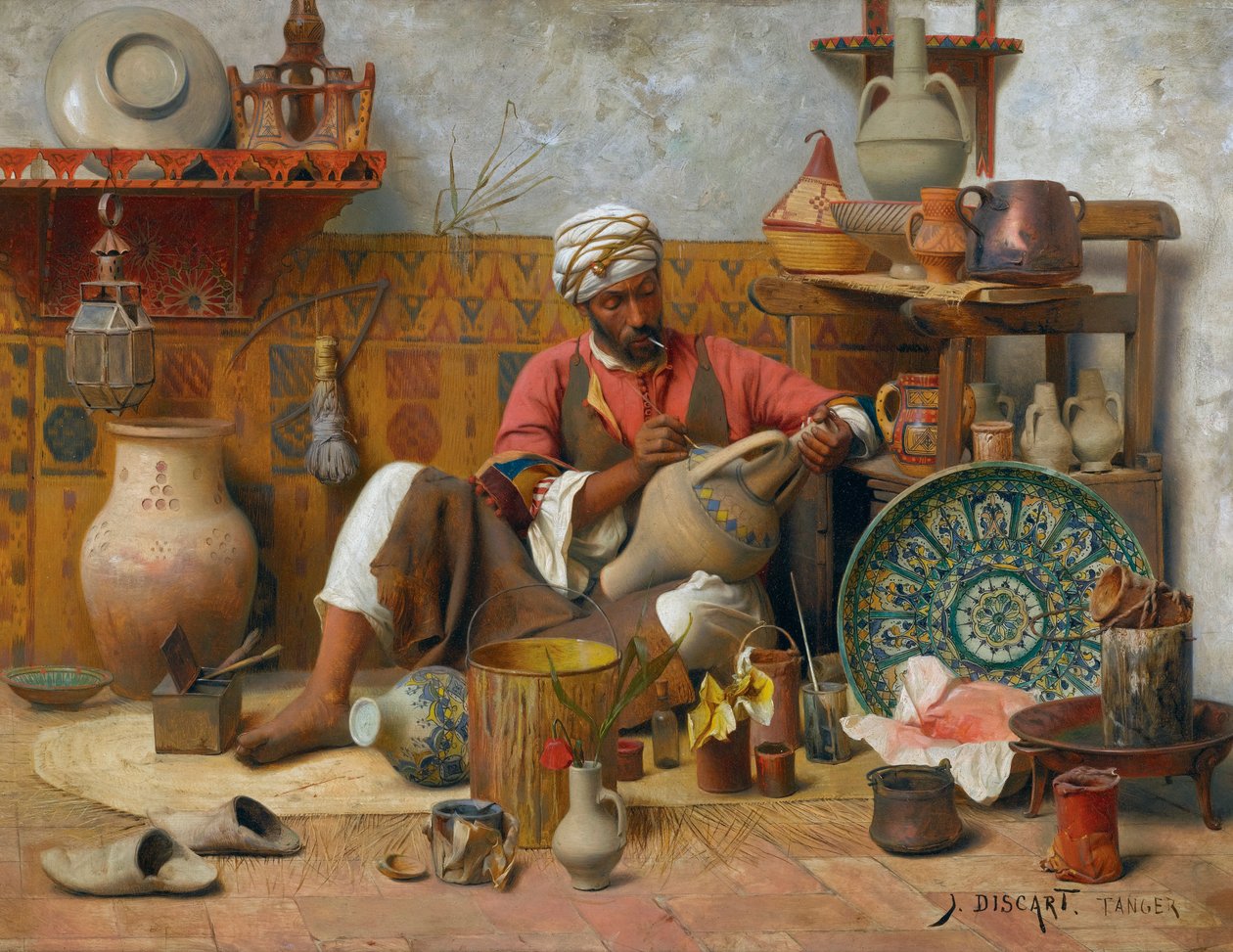 Keramické studio Tanger - Jean Discart (1856-1944). Olej na dřevě Rozměr : 35&545,5 cm Soukromá sbírka od Jean Discart